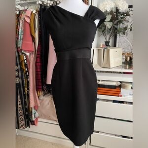 Vera Wang Elegant Asymmetry Shoulder Little Black Dress